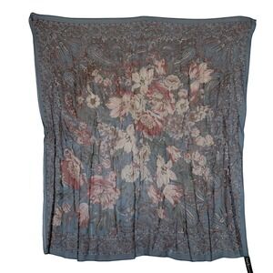 Vintage Ralph Lauren Square Scarf Blue Floral Paisley Chiffon 100% Silk  34x34